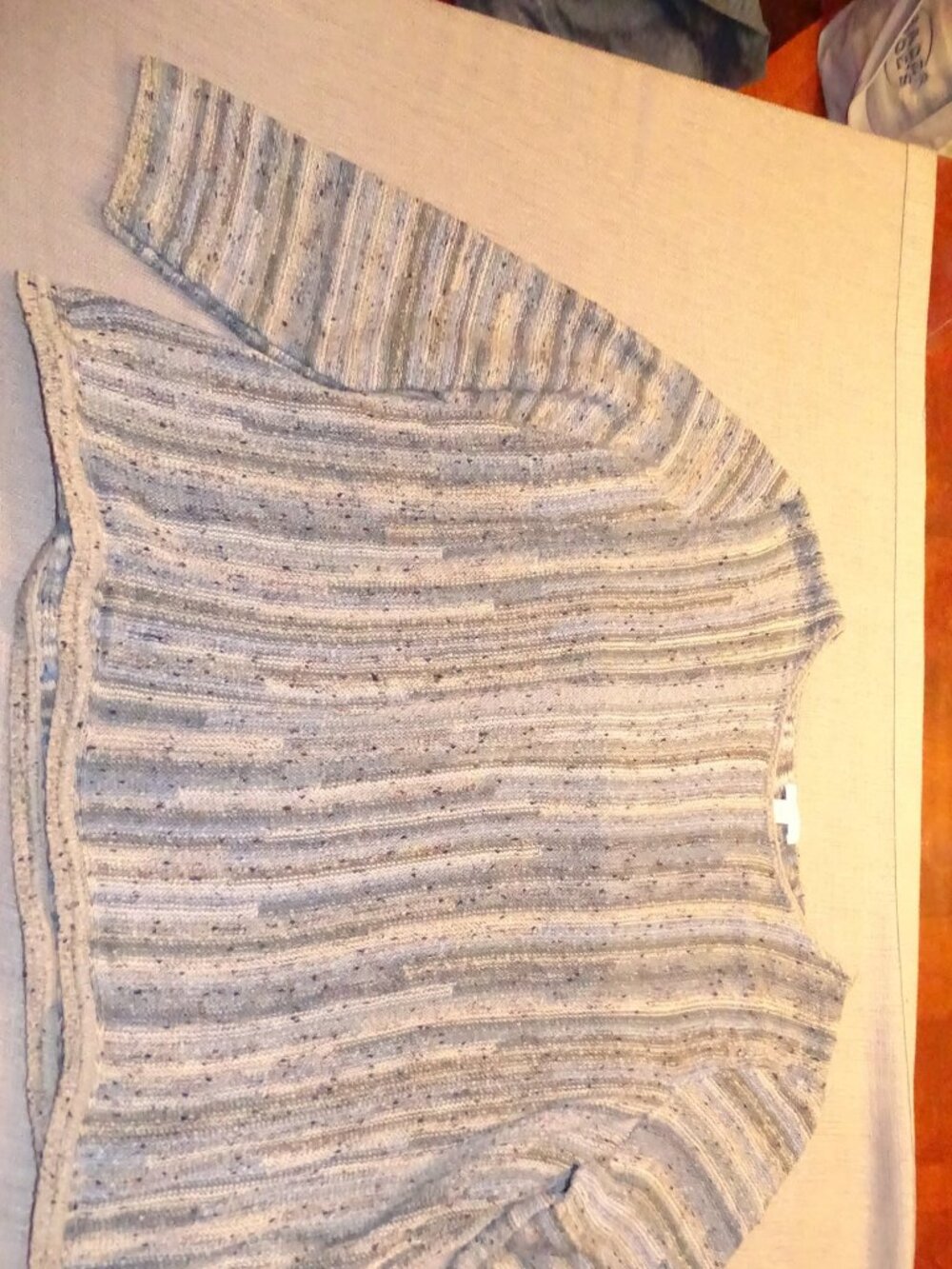 J.Jill Space Dye Tweed Knit Sweater Size XL Blue Oatmeal Flecked Ribbed 3/4